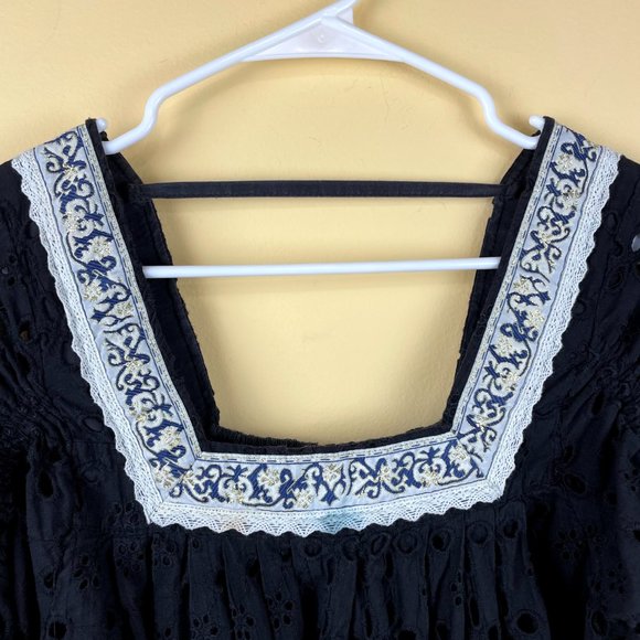 Moon Collection Blue Eyelet Baby Doll Boho Blouse - Picture 4 of 8